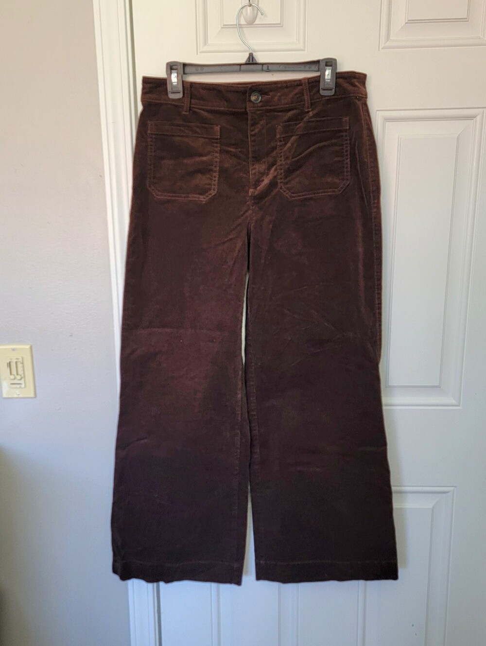 LOFT The Palmer Wide-Leg Dark Brown Corduroy Pants Pockets Button Zip Size 8